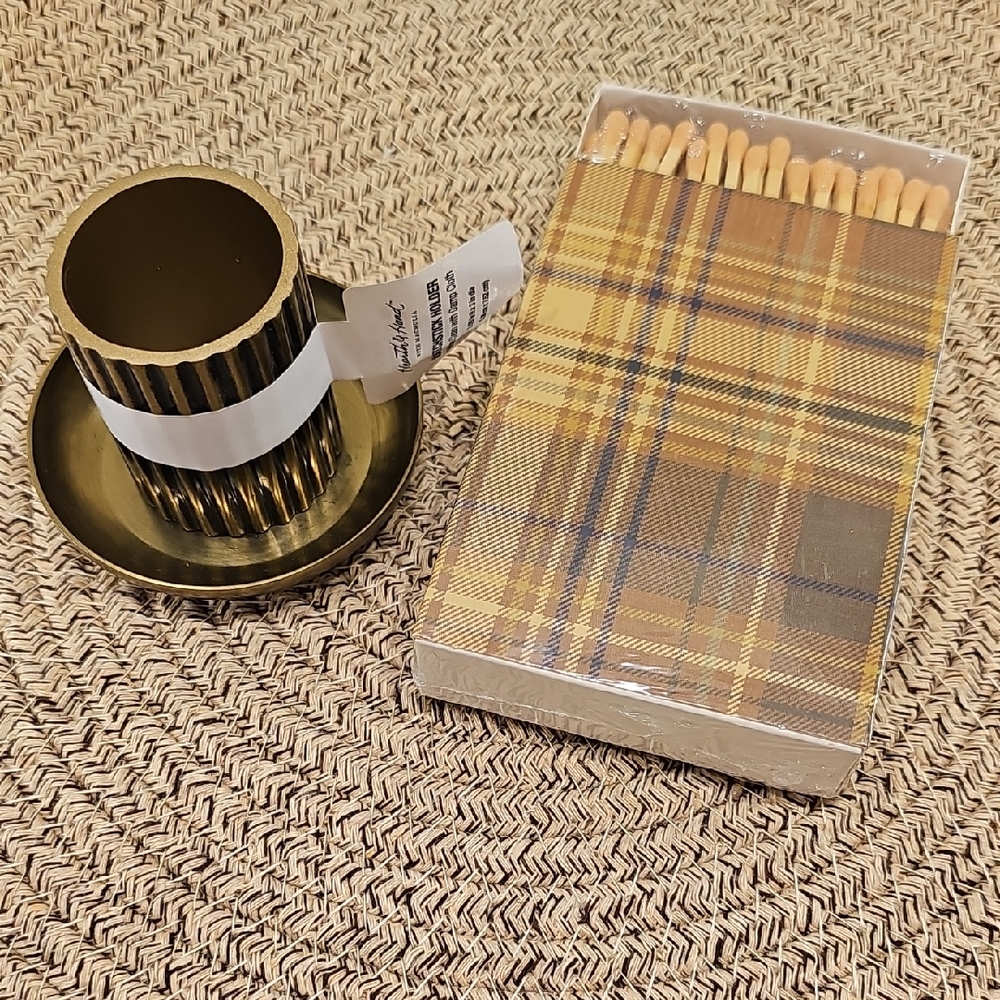 Hearth And Hand Brass Matchstick Holder With 75ct. Box Of Matchsticks